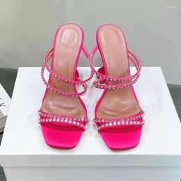 Sandals High-heeled Slippers Women's Summer Fashion 2023 Rhinestone Leather Open-toe Stiletto With A Word For Women