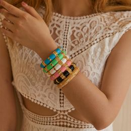 Bohemian ethnic style bracelet stacking design sense vacation style contrast drip oil design personality bracelet European and American style