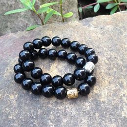 SN0366 Natural Stone Fashion 12mm Black Beads Stone Bracelet Men Mala Yoga Buddha bracelet christmas gift Jewellery 2267