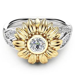 whole 2018 Exquisite Silver Crystal Sunflower Wedding Rings For Women Bijoux Anel Femme Engagement Ring Statement Jewellery Love239a