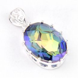 LuckyShine Oval Dazzling Fire Multi-color Natural Mystic Topaz Crystal 925 Sterling Silver Wedding Pendants Russia Amer197M