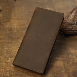 Wallets Men's Retro Genuine Leather Long Wallet Ultra-thin Card Holders Business Cowhide Money Clip Versatile Cash Purse Clutch