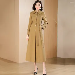 Women's Trench Coats Women Khaki Long Coat Spring Autumn Fashion Solid Colour Turn-down Collar Single Breasted Lace-up Slim Overcoat