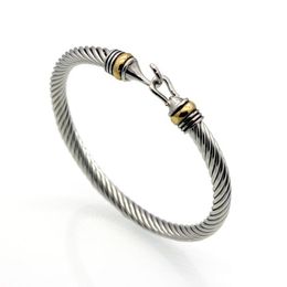 Wholes10pcsFashion Titanium Stainless Steel Men Hook Bracelet Gold Steel Color Cable Wire Bracelets & Bangles224g