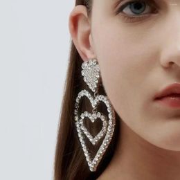 Dangle Earrings Luxury Rhinestone Double Hearts For Women Jewelry Fashion Statement Accessories