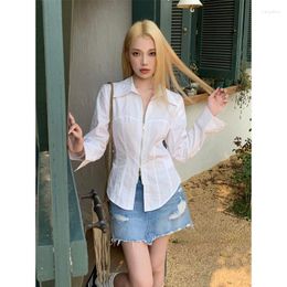 Women's Blouses Deeptown Y2k Aesthetic White Women Zipper Bandage Sexy See Through Top Korean Chic Long Sleeve Slim Kpop Fashion
