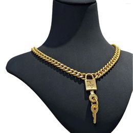 Pendant Necklaces European And American Fashion Cuban Chain Key Lock Necklace