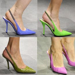 Kitten heels sandals slingback pumps heels shoes Patent leather leather outsole Luxury designer shoe Wedding shoes party shoes Green pink red black With box 4.5cm