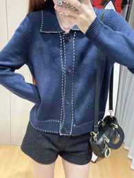 Women's Knits Elegant And Intellectual Cardigan With Light Dark Stripes Long Sleeved Wool Knitted Sweater Women Appear Slim