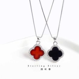 S925 Silver Agate Clover Pendant Korean Chic Women's Temperament Clover Necklace Clavicle Chain Fashion Jewelry263T