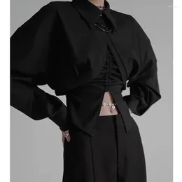 Women's Blouses Women Blouse Suits Spring Autumn Fashion Dark Style Short Shirt Long Sleeve Sling Camisole 2 Piece Set Euro-America