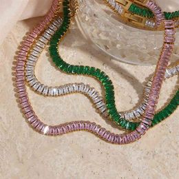 Luxury Christmas Jewellery Gift for Ladies Square Tennis Chain Choker Necklace Green Pink White Black Crystal212A