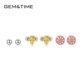 Gem&Time 925 Sterling Silver Cute Bee CZ Stud Earrings For Women Girls Silver Wedding Earrings Fashion Jewelry Christams Gifts3089