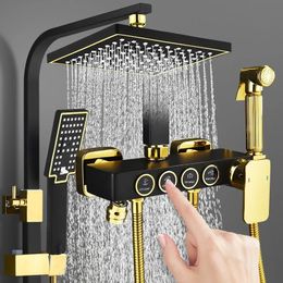 Bathroom Shower Heads Black Gold Button Set Nozzle Booster And Cold System Brass el Home Accessories 231216