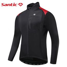Cycling Jackets Santic Winter Cycling Jackets for Men Windproof Fleece Thermal Warm UP Bicycle Long Sleeve Sport Coat Bike Jersey Riding Clothes 231216