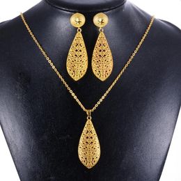 Earrings & Necklace Dubai India Gold Women Wedding Girl Pendant Jewelry Sets Nigerian African Ethiopia Party DIY Charms Gift Ws37221z