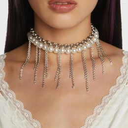 Pendant Necklaces European American Jewellery Niche Design Sense Imitation Pearl Tassel Collarbone Chain Double Layered Necklace Women's