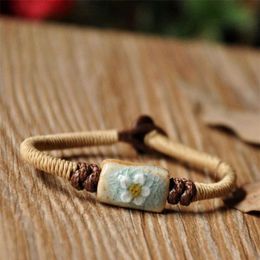 BoYuTe 5Pcs Fashion Bohemia Bracelet Women Flower Carved Ceramic Beads Hand Knitting Rope Chain Bracelet Jewellery Accessories198q