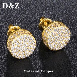 D&Z Men's Hip Hop Iced Out Micro Paved CZ Round Stud Earrings For Male Party Jewelry Brincos2233