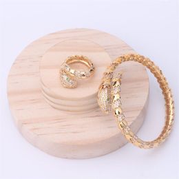 Fashion Brand Jewelry Sets Lady Brass Glossy Surface Spacing Diamond Single Circles Snake Serpent 18K Gold Engagement Bracelets Ri325r