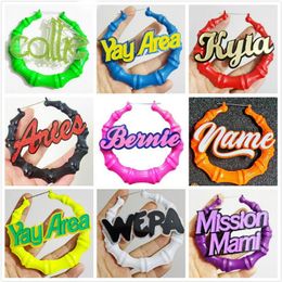 Hoop & Huggie 3 5inch Celebrity Basketball Wives Big Earrings Neon Color Bamboo Personality Custom Name181u