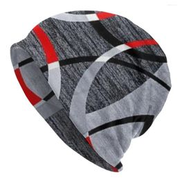 Berets Modern Abstract Grey Red Swirls Bonnet Hats Fashion Knit Hat For Men Autumn Winter Warm Geometric Pattern Skullies Beanies Caps