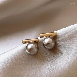 Stud Earrings French Grey Pearl Metal Retro Minimalist Style