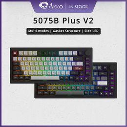 Keyboards Akko 5075B Plus V2 75 Mechanical Gaming Keyboard 3 5 Pin Swap Three Modes RGB 2 4GHz Wireless USB Type C Bluetooth 5 0 231216