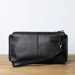 Wallets Leather Leisure Man With Long Purse Soft Hand Zipper Money Chuck Layer Cowhide Bag Cell Phone