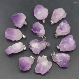 Pendant Necklaces 12pcs/lot High Quality Natural Stone Raw Amethyst Irregular Pendants Necklace Quartz Purple Crystal DIY Jewellery Making
