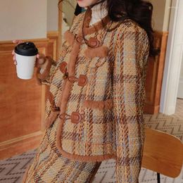 Two Piece Dress French Elegant Vintage Plaid Tweed Jacket For Women Suit Autumn Winter Single-breasted Top And Mini Skirt Chic Girl 2 Pieces