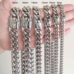 Men Women Cuban Chains Necklace Bracelet 316L Stainless Steel Jewellery Sets High Polished Hip Hop Choker Link Double Safety Clasps 2238