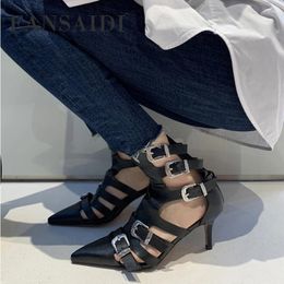 Sandals FANSAIDI Summer Fashion Women's Shoes Elegant White Buckle Consice Genuine Leather Narrow Band Sexy Sandales33 40