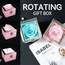 Jewellery Boxes Valentine's Day Marriage Proposal Rotating Rose Gift Box Acrylic Ring Box Pendant Preserved Flower Gift Box Jewellery Box Women's 231216