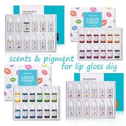 Lip Gloss 12pcs/box 10ml Vegan Natural Flavouring Oil Scents Essence Oil Drops Liquid Pigment Dyeing Colour for Lip Gloss Diy Use 231216