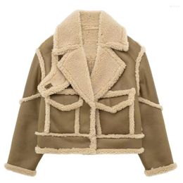 Women's Jackets Winter 2023 Fashionable And Charming Warm Lamb Wool Spliced Fleece Double Sided Jacket Retro Long Sleeved Coat