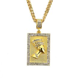 Hiphop Egyptian Pharaoh Necklace Gold Colour Pendant Square Card Stainless Steel Cuban Chain Gift for Men Women Ethiopian Jewellery T257c