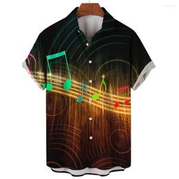 Men's Casual Shirts Musical Note Printed Shirt Hawaiian Short-sleeved Top Harajuku 2024 Style