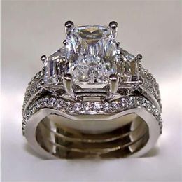 SZ5-11 Fashion jewelry princess cut 10kt white gold filled GF white topaz CZ Simulated Diamond Wedding Lady women ri3227
