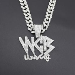 New Bling Iced Out Cubic Zircon Cuban Link Chain Letter WCB Pendant Necklace For Men Hip Hop Jewellery Gift Drop344j