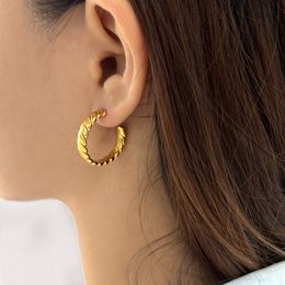 Hoop earrings, checks, large C-shaped earrings, new stainless steel gold-plated, non-fading, European and American atmosphere, exaggerated women's earrings