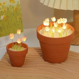 Night Lights Tulip Light Battery Flower Table Lamp DIY Material Package Simulation LED Nightlight Handmade Bedside