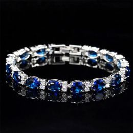 Victoria Luxury Jewellery Brand New 925 Sterling Silver Oval Cut Blue Sapphire CZ Diamond Ruby Popular Women Wedding Bracelet For Lo257e