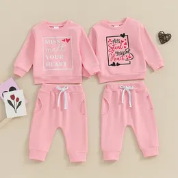 Clothing Sets 2023-11-29 Lioraitiin Toddler Girl Valentine's Day Outfit Baby Long Sleeve Crewneck Letter Print Pullovers Sweatshirt