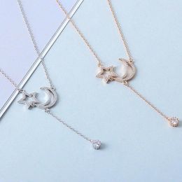 Pendant Necklaces A S925 Sterling Silver Star Moon Necklace With Collarbone Chain For Women In Korean Minimalist And Student Niche Design