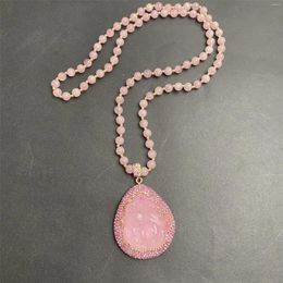 Pendant Necklaces 2023 Pink Crystal Necklace Women's Chinese Style Jewelry Genuine Leather Bottom