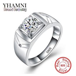 YHAMNI Original Real 925 Sterling Silver Rings for Man Men Wedding Jewellery Ring 1 Carat CZ Diamond Engagement Ring MJZ011240i