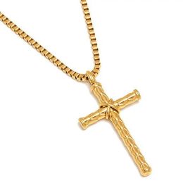 Vintage Jesus Cross Pendant Necklace For Men 14k Yellow Gold Engraved Cross Chain Necklace Neck Choker Male Jewellery Accessories