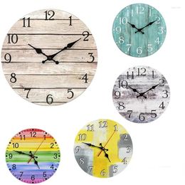 Wall Clocks Vintage Clock 10'' Round Silent Mounted Wooden Carfts Art Decor For Home Bedroom Living Room Office Decoration