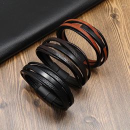 Bangle Men's Leather Bracelet Multi-layer Woven Alloy Magnet Clasp Vintage Minimalist Pulsera Hombre